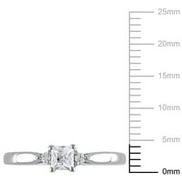 Miaенски Carat Carat T.G.W. Квадрат создаден бел сафир и тркалезен дијамантски акцент Стерлинг сребрен прстен