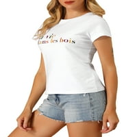 Женска графичка маица, случајна краток ракав, симпатични маички врвови бели с
