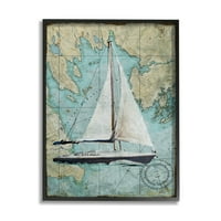 Sumbell Industries гроздобер светски мапа едриличарски брод океански брег сликарство врамена giclee текстуризирана уметност со студио за лиценцирање на уметност