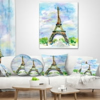 Дизајнрт Париз Ајфел Таулагинст Сино небо - Перница за фрлање акварел - 16х16
