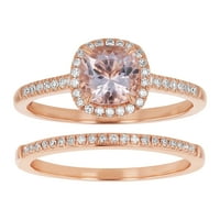 14K розово злато перница исечете ги прстенот за ангажман со дијаманти од карат со свадбен бенд