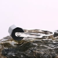 Пермонт Оригинален црн опсидијански енергетски прстен во 18к бело злато позлата