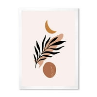 DesignArt 'АТСТАКТ Тропски палма лист, Минимално сонце и Месечина I' Современа врамена уметничка печатење