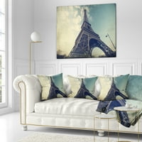 Дизајнрт Париз Париз Ајфел кулавинтажа поглед од земја - перница за фрлање градски пејзаж - 16х16