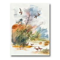 Летање над водата со есенски пејзаж сликарско платно уметничко печатење