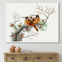 Цветано дрво гранка со две кинески птици кои сликаат платно уметничко печатење