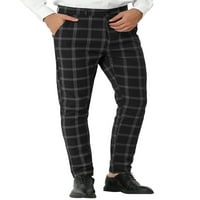 Уникатни поволни цени за машка карирана тенок фиб рамни предни деловни панталони со џебови