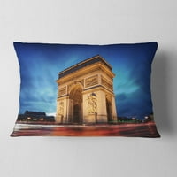 DesignArt Arch of Triumph во Париз - перница за фрлање фотографии од пејзаж - 12x20