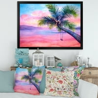 DesignArt 'Видовен пејзаж на зајдисонце со замав и палма' наутички и крајбрежен врамен уметнички принт
