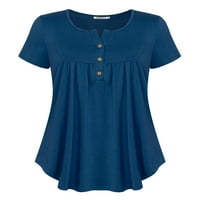 Chama V вратот Хенли кошули за жени со кратки ракави плетени тунични врвови кауза на кауза на блуза до блуза