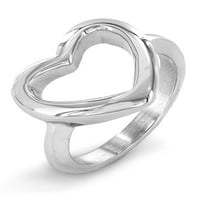 Високо полирано прстен од не'рѓосувачки челик со отворено срце
