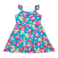 Девојки со starвездички девојки флатер ракав цветен макси фустан, големини 4-16