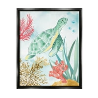 Tuphell Industries Turtle Coral Reef Bubbles Graphic Art Jet Black Floating Framed Canvas Print Wallид уметност, Дизајн по куќа на роза