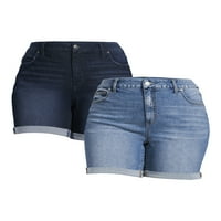 Terra & Sky Women's Plus Size Size Rise Curvy Jean Shorts, 2-пакет