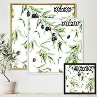 DesignArt 'црни и зелени маслинки со маслинови гранки и лисја' езерото куќа врамена платно wallидна уметност печатење