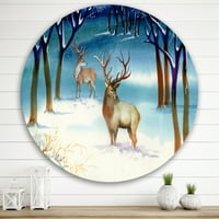 DesignArt 'Deers со зимски пејзаж' Традиционална метална wallидна уметност - диск од 36