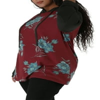 Уникатни поволни цени, женски плус големина Raglan ракав цветен пуловер качулка
