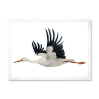 DesignArt 'Бела штрк Циконија летачка птица' Традиционална врамена уметничка печатење