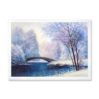 Мост на реката Менандринг со зимска глетка III врамена слика за сликање на платно уметничко печатење