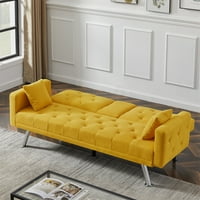 Aukfa 76 квадратна рака Футон кабриолет софа кревет за домашна канцеларија, држач за чаши, постелнина, жолта