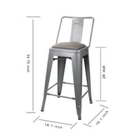 Дизајн Група сива средна задната висина метална лента столици со сиво веганско кожено седиште, сет од 6